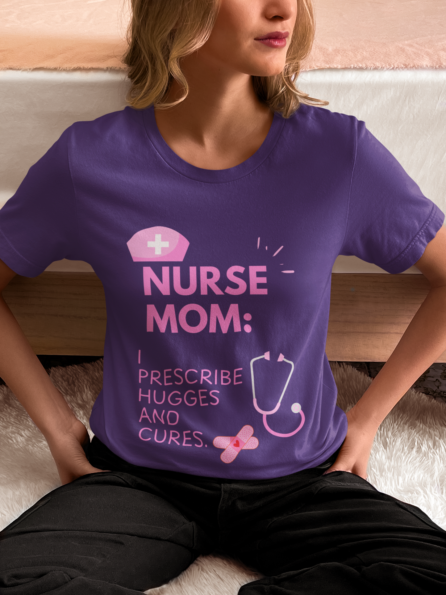 Nurse Mom Heavy Cotton Tee Prescribe Hugs and Cures,Perfect Gift for Healthcare Moms, NurseMomAppreciaseMoms,BestNursetionShirts,MothersDay