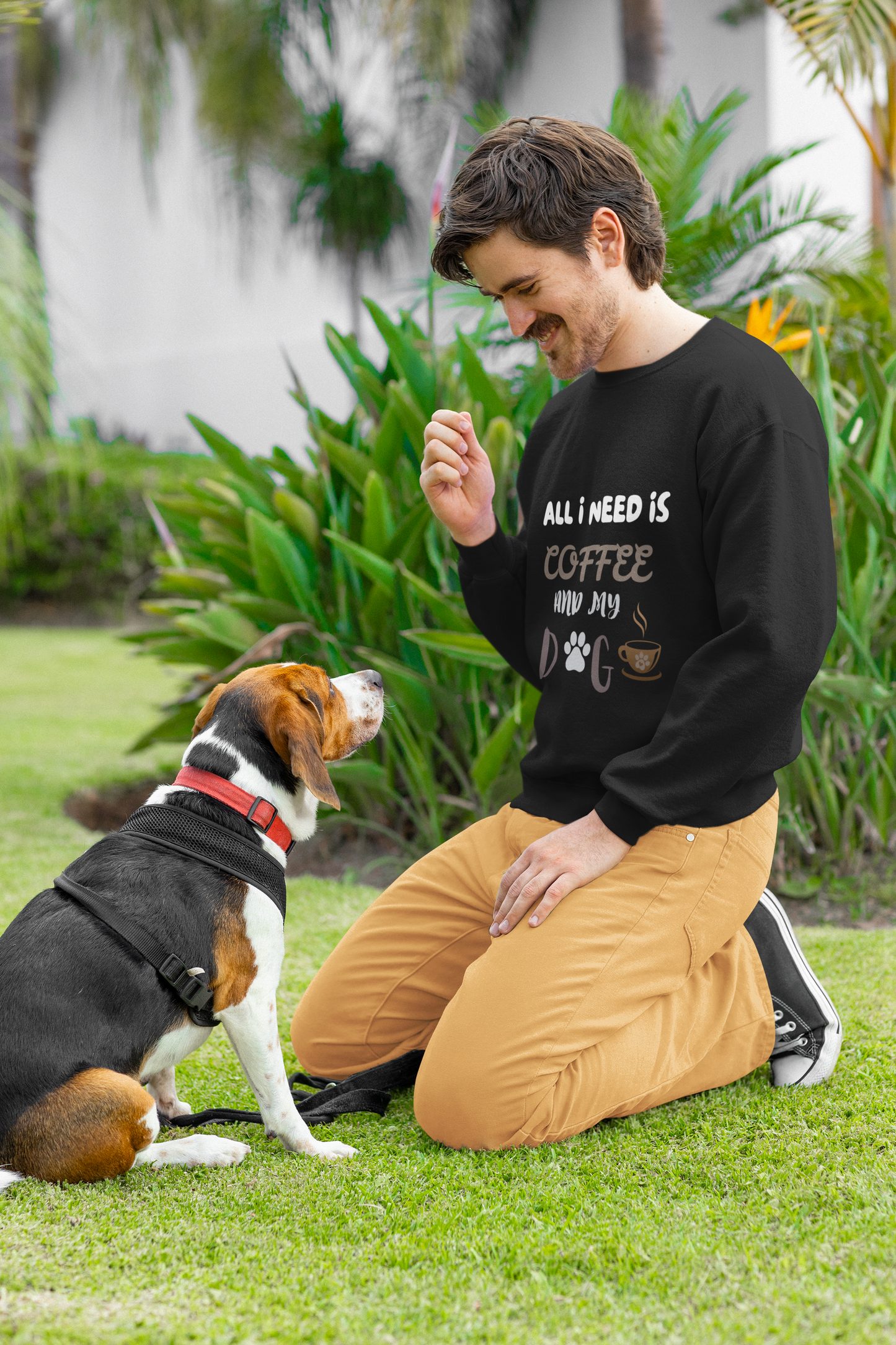 All I need is my Coffee and Dog Crewneck Sweatshirt, Coffee Dog Lover, Dog and Coffee Soulmates