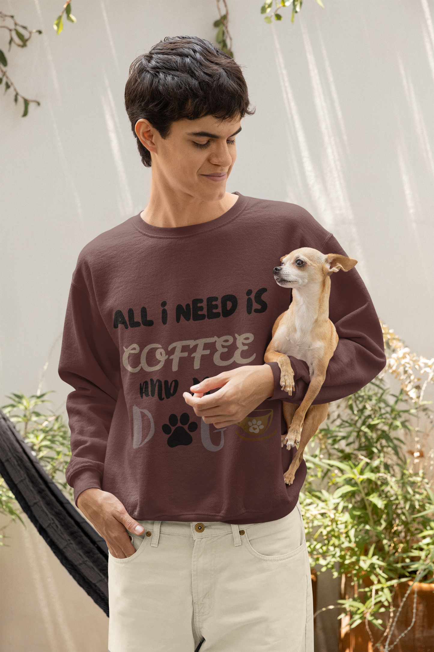 All I need is my Coffee and Dog Crewneck Sweatshirt, Coffee Dog Lover, Dog and Coffee Soulmates