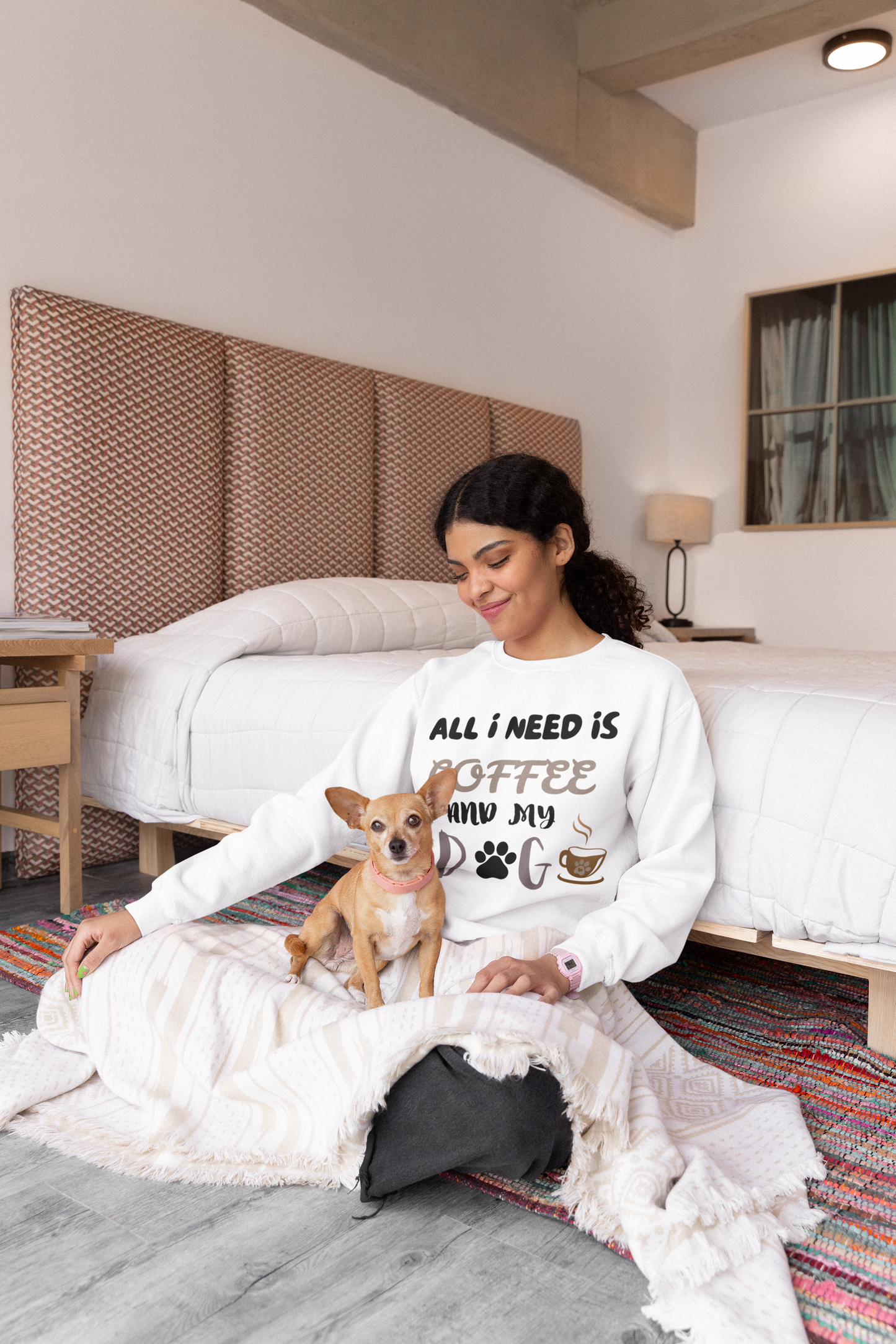 All I need is my Coffee and Dog Crewneck Sweatshirt, Coffee Dog Lover, Dog and Coffee Soulmates