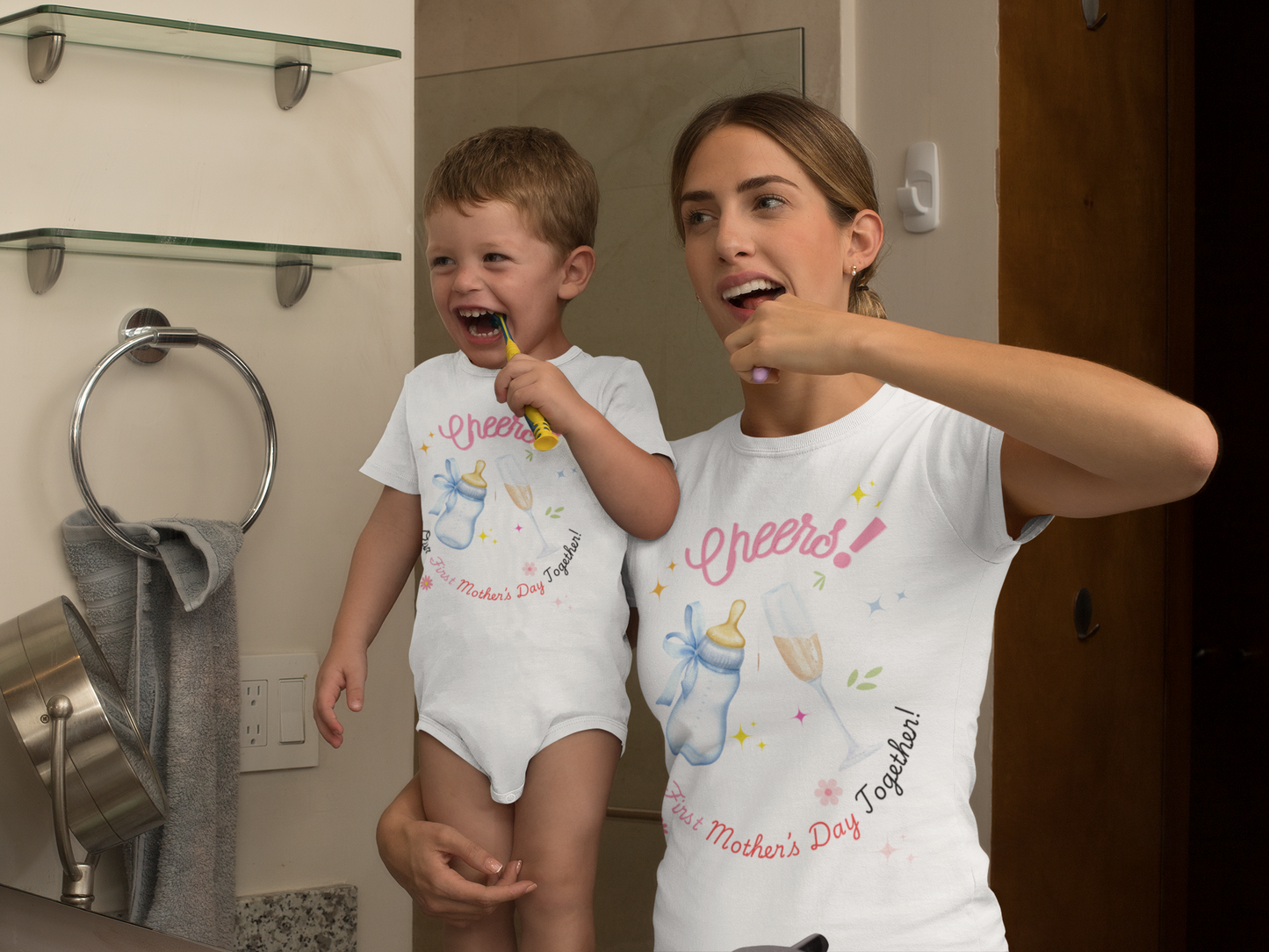 Cheers! First Mother's Day Tee, MothersDay,MothersDayGifts,HappyMothersDay,MomLife,NewMom,FirstMothersDay,NewMomLife,FirstTimeMom,ProudNewMom,FirstMothersDayGift,MomBoss,Mamahood,BlessedMom,MommyAndMe,MomStrong