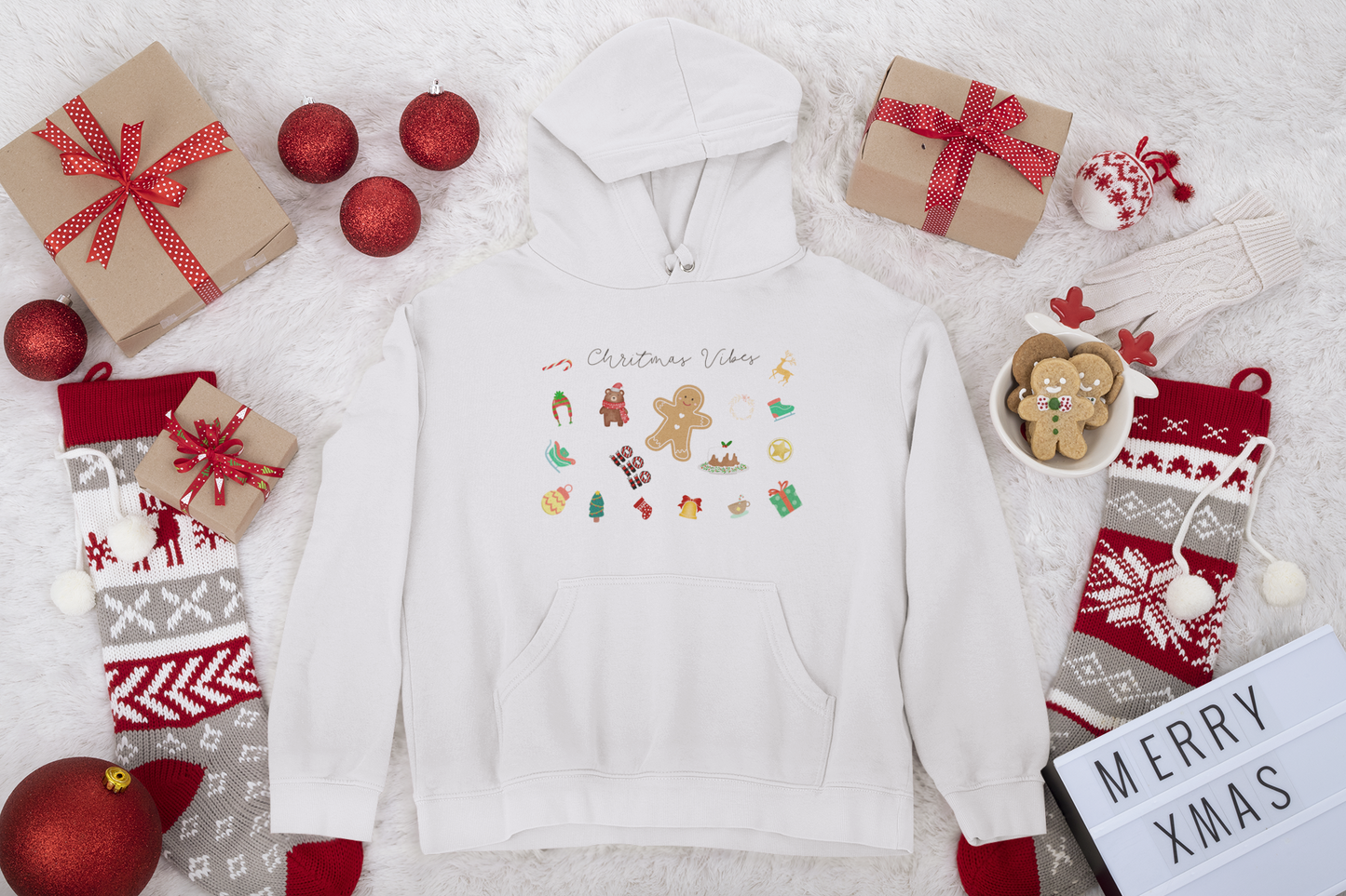 Christmas Vibes Sweatshirt, Merry Christmas, Christmas RETRO Outfit Hooded Sweatshirt