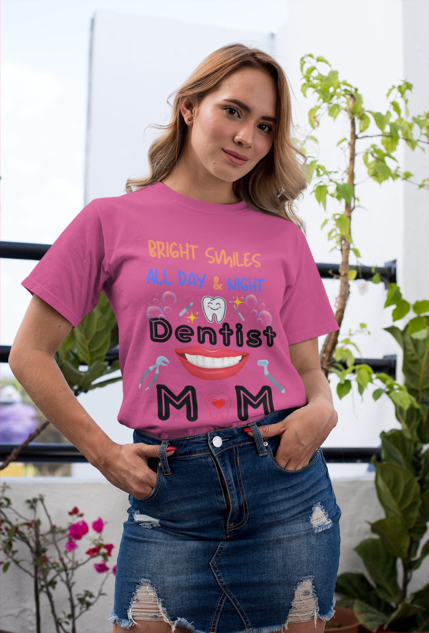 Funny Dentist Mom Tee - Bright Smiles All Day & Night, DentistMom,BrightSmiles,MomLife,DentalLife,SuperMom,DentalHygiene,MomOfAllTrades,TeethGoals