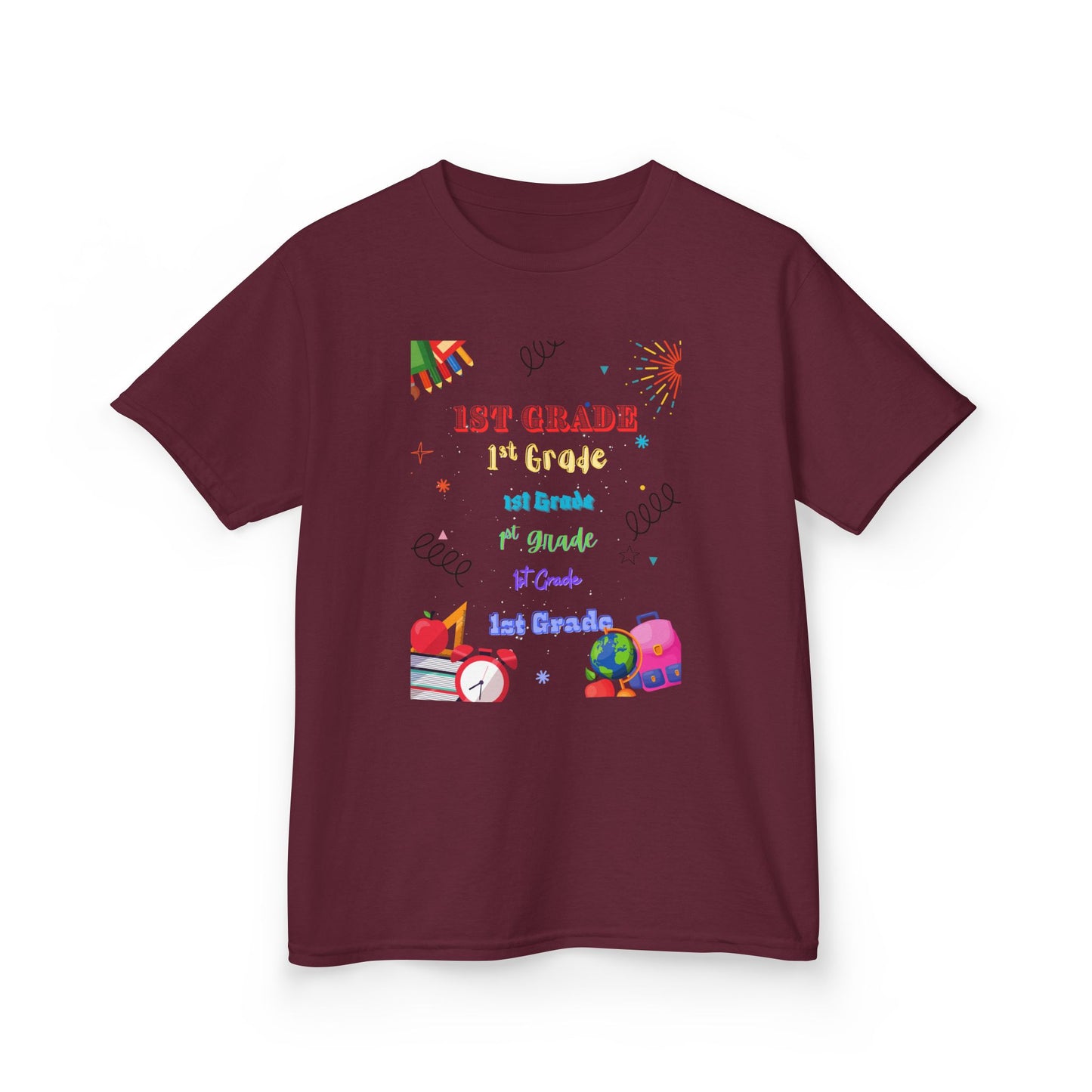 1st Grade Kids Heavy Cotton Tee - Fun Back-to-School Shirt