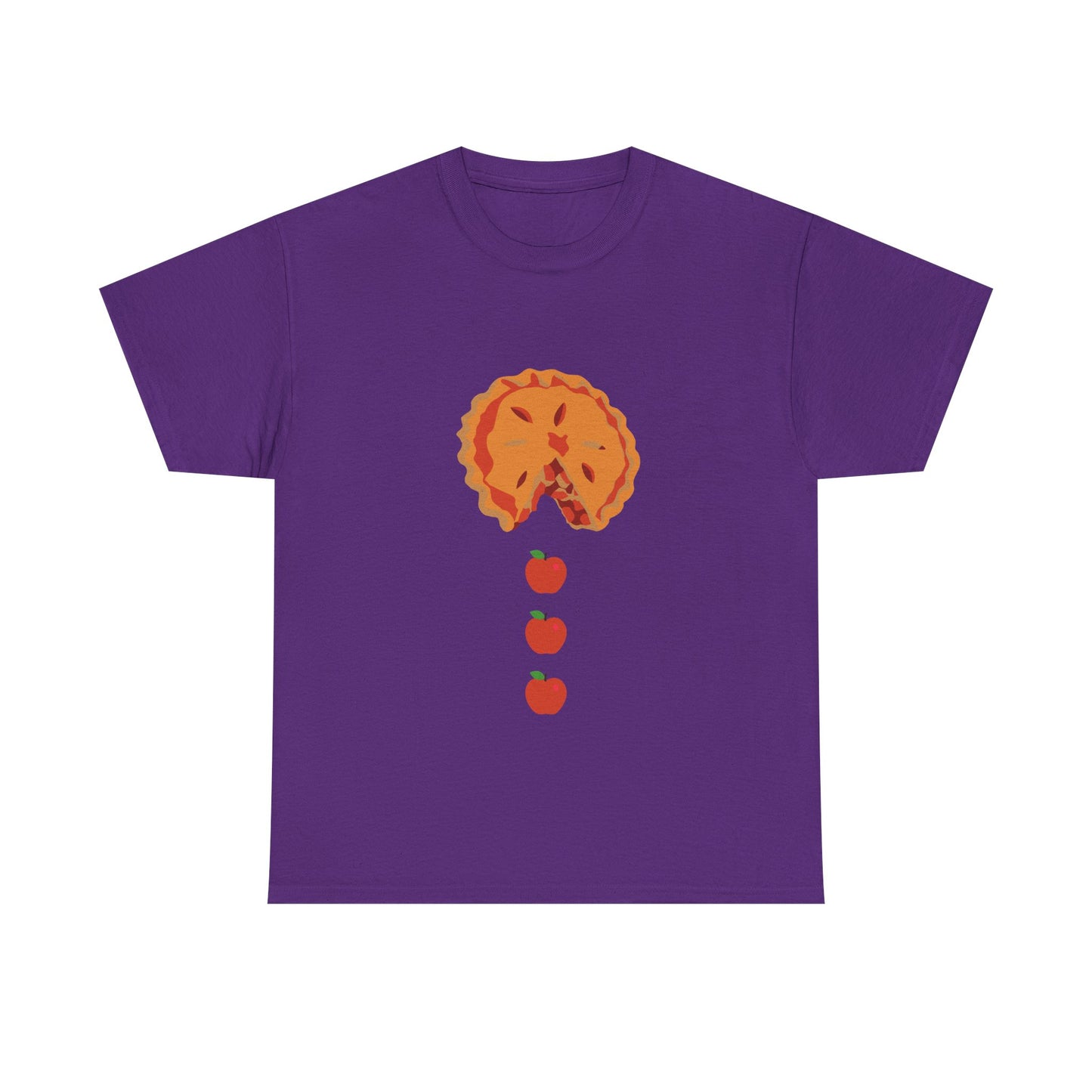 Pacman Apple Pie Tee for Thanksgiving, Thanksgiving apple pie apparel, fall pie lover graphic tee, retro arcade food art shirt, Pac-Man ghost pie chaser tee, whimsical floating apple design,