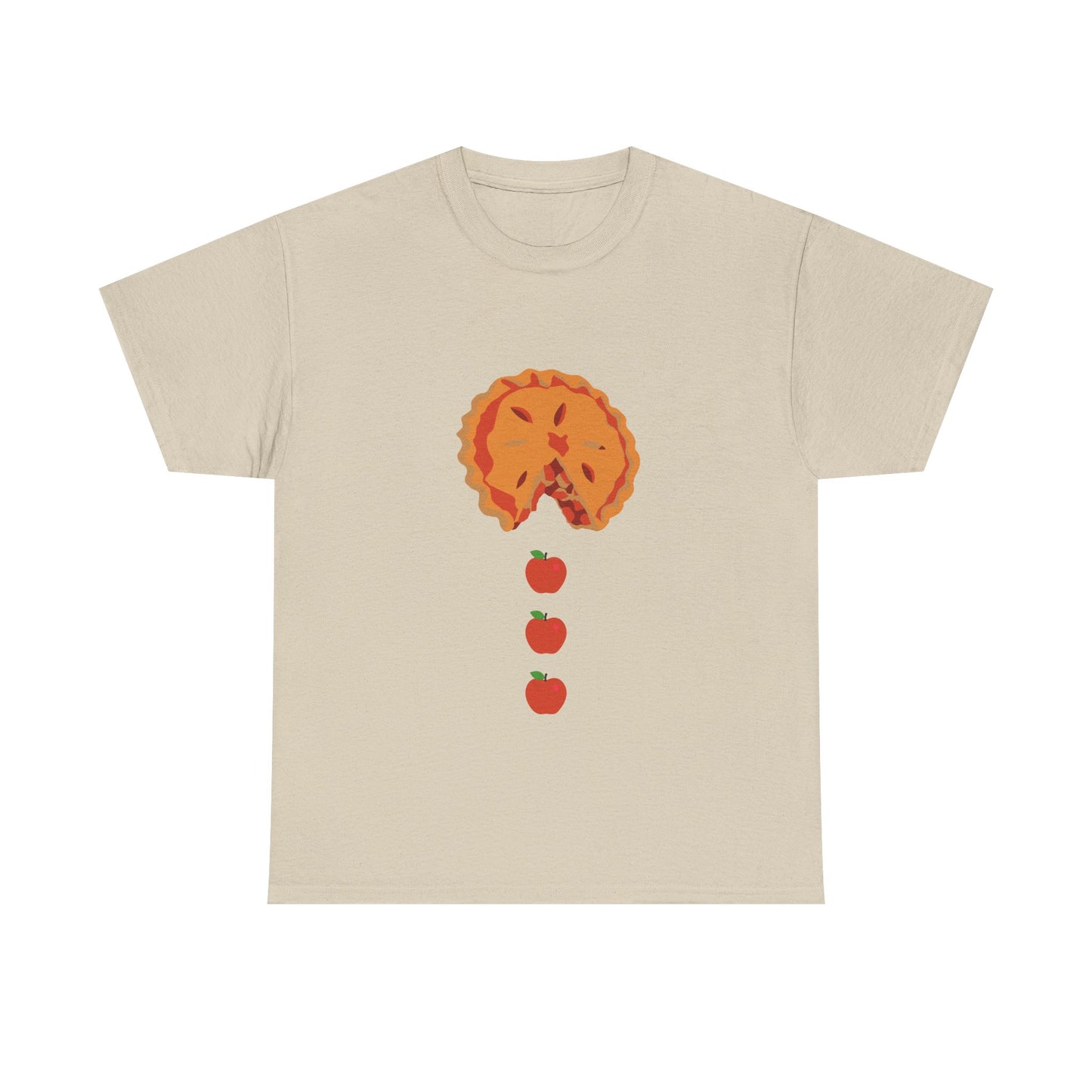 Pacman Apple Pie Tee for Thanksgiving, Thanksgiving apple pie apparel, fall pie lover graphic tee, retro arcade food art shirt, Pac-Man ghost pie chaser tee, whimsical floating apple design,