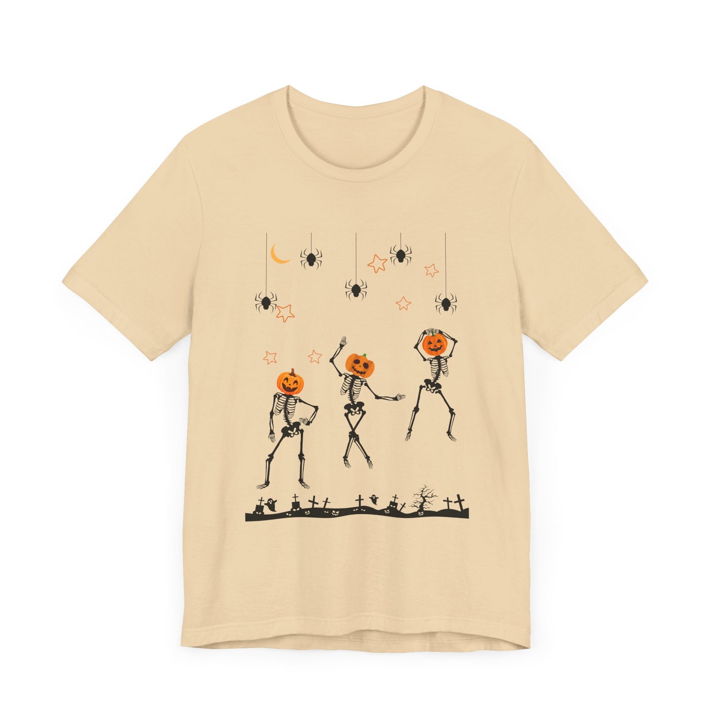 Dancing Skeleton Pumpkin Face Unisex Jersey Short Sleeve Tee