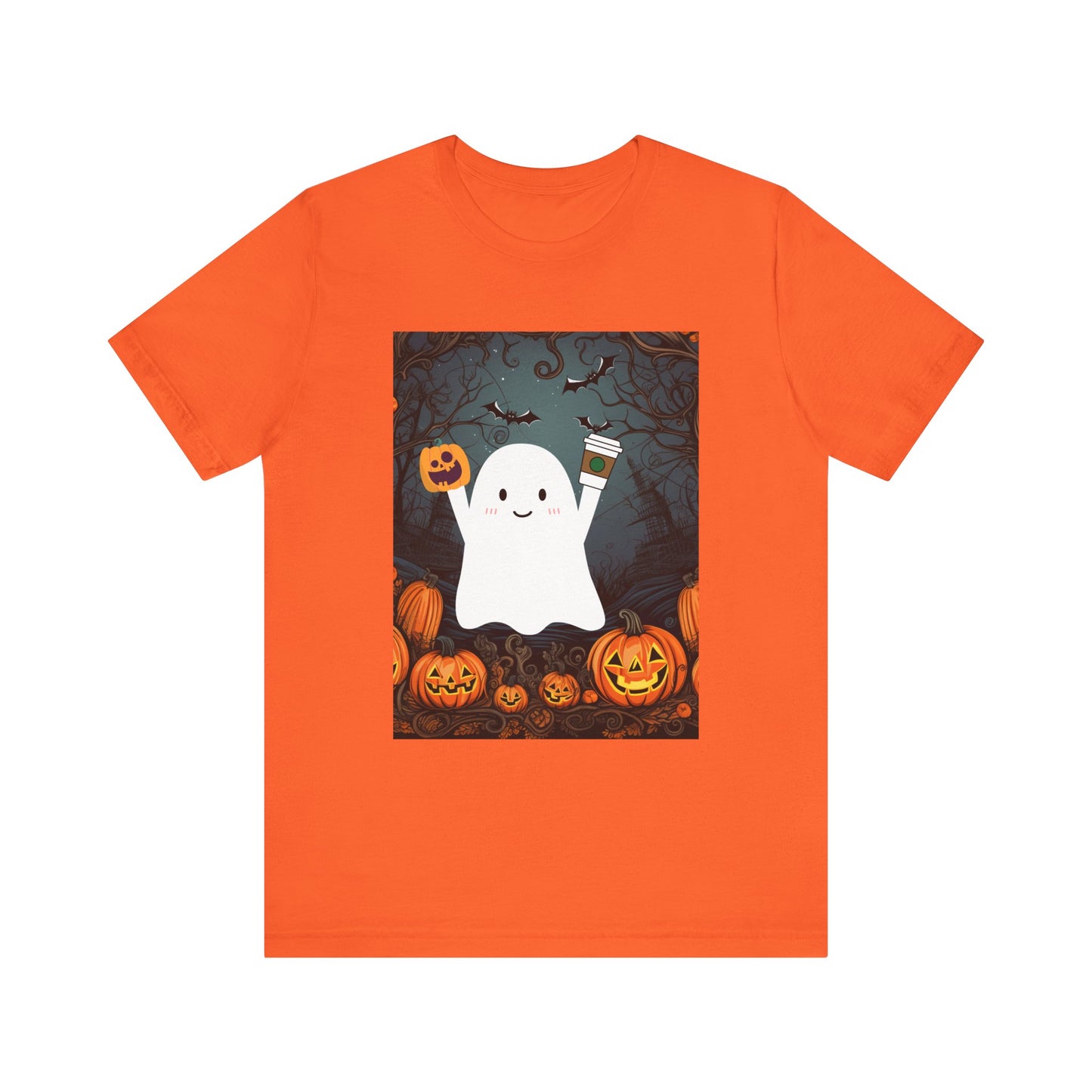 Сute Ghost Pumpkin Coffee Shirt Unisex Jersey Short Sleeve Tee