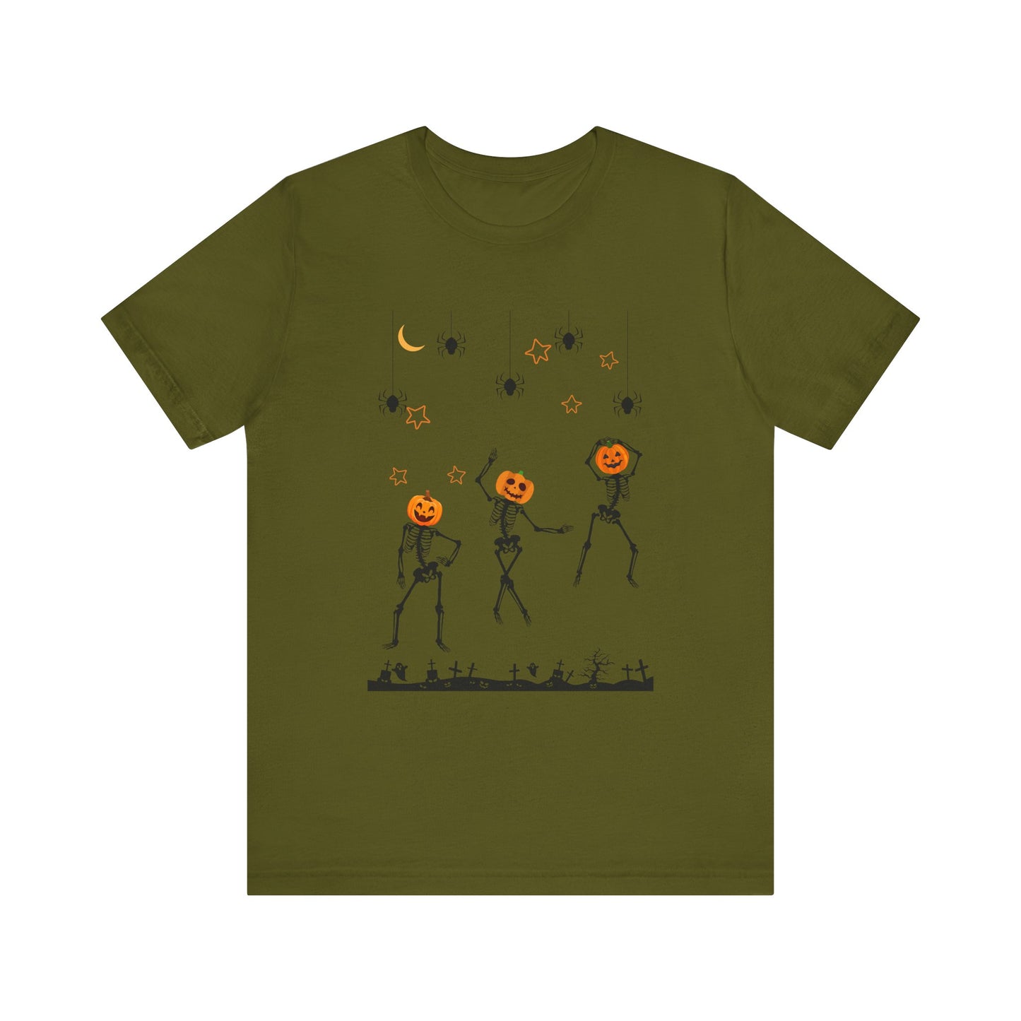 Dancing Skeleton Pumpkin Face Unisex Jersey Short Sleeve Tee