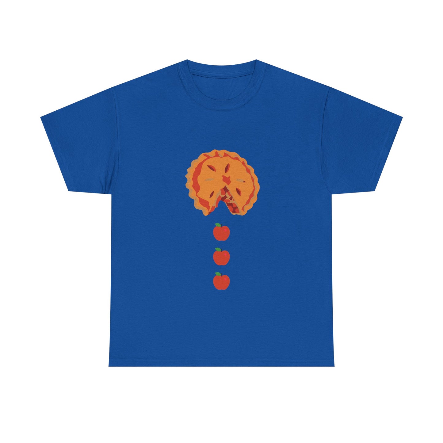 Pacman Apple Pie Tee for Thanksgiving, Thanksgiving apple pie apparel, fall pie lover graphic tee, retro arcade food art shirt, Pac-Man ghost pie chaser tee, whimsical floating apple design,