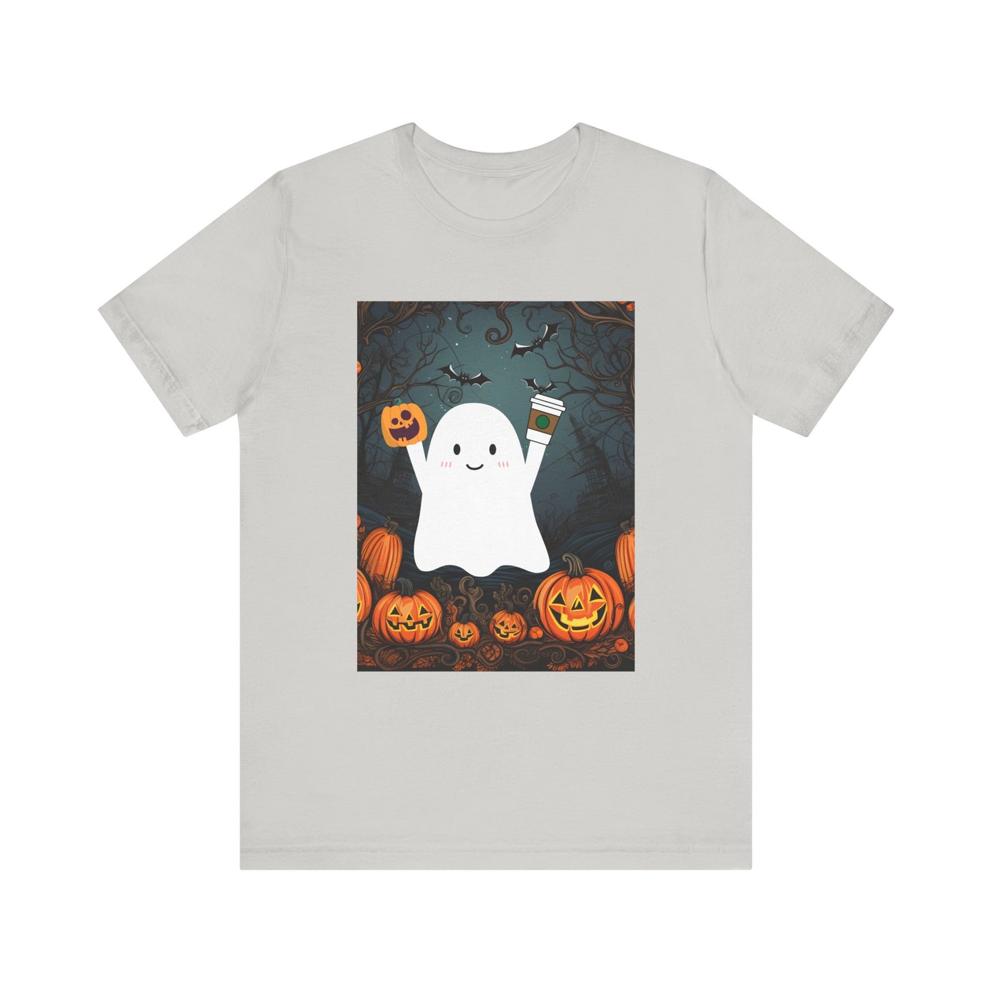 Сute Ghost Pumpkin Coffee Shirt Unisex Jersey Short Sleeve Tee