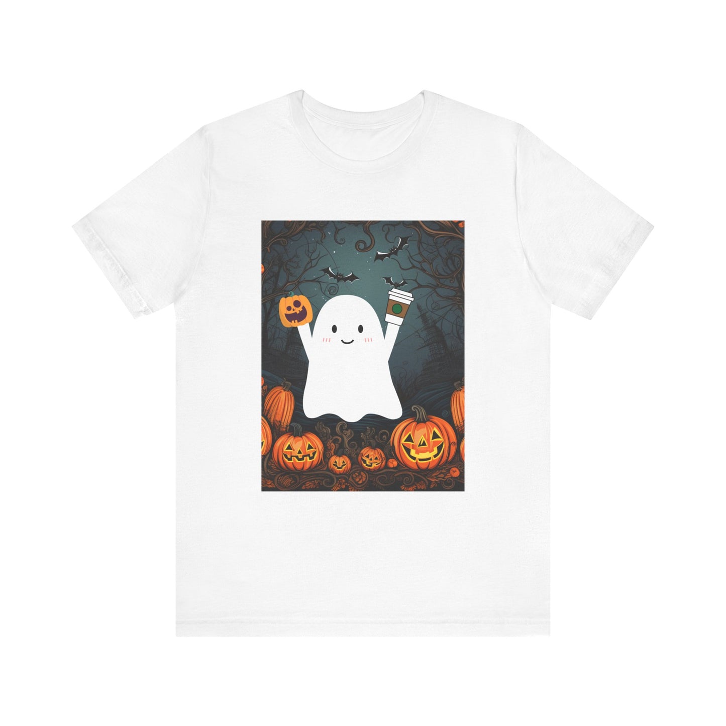 Сute Ghost Pumpkin Coffee Shirt Unisex Jersey Short Sleeve Tee