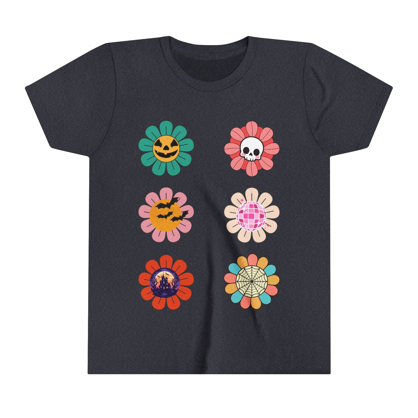 Floral Jack O Lantern Kids Retro Short Sleeve Tee