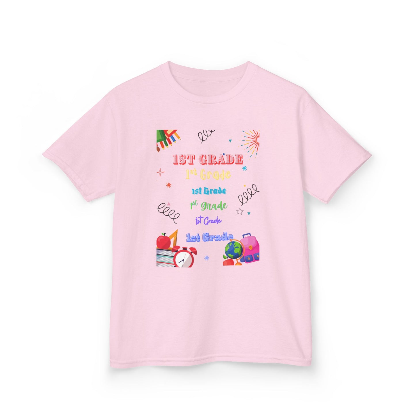 1st Grade Kids Heavy Cotton Tee - Fun Back-to-School Shirt