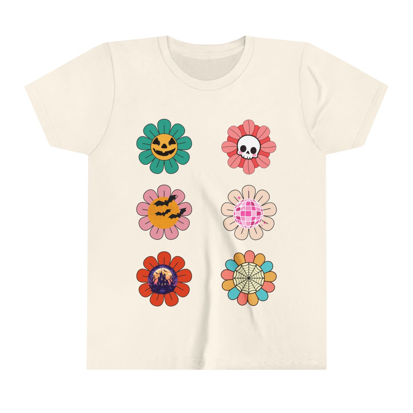 Floral Jack O Lantern Kids Retro Short Sleeve Tee