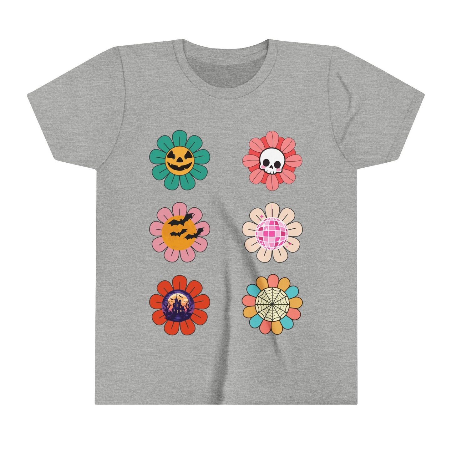 Floral Jack O Lantern Kids Retro Short Sleeve Tee