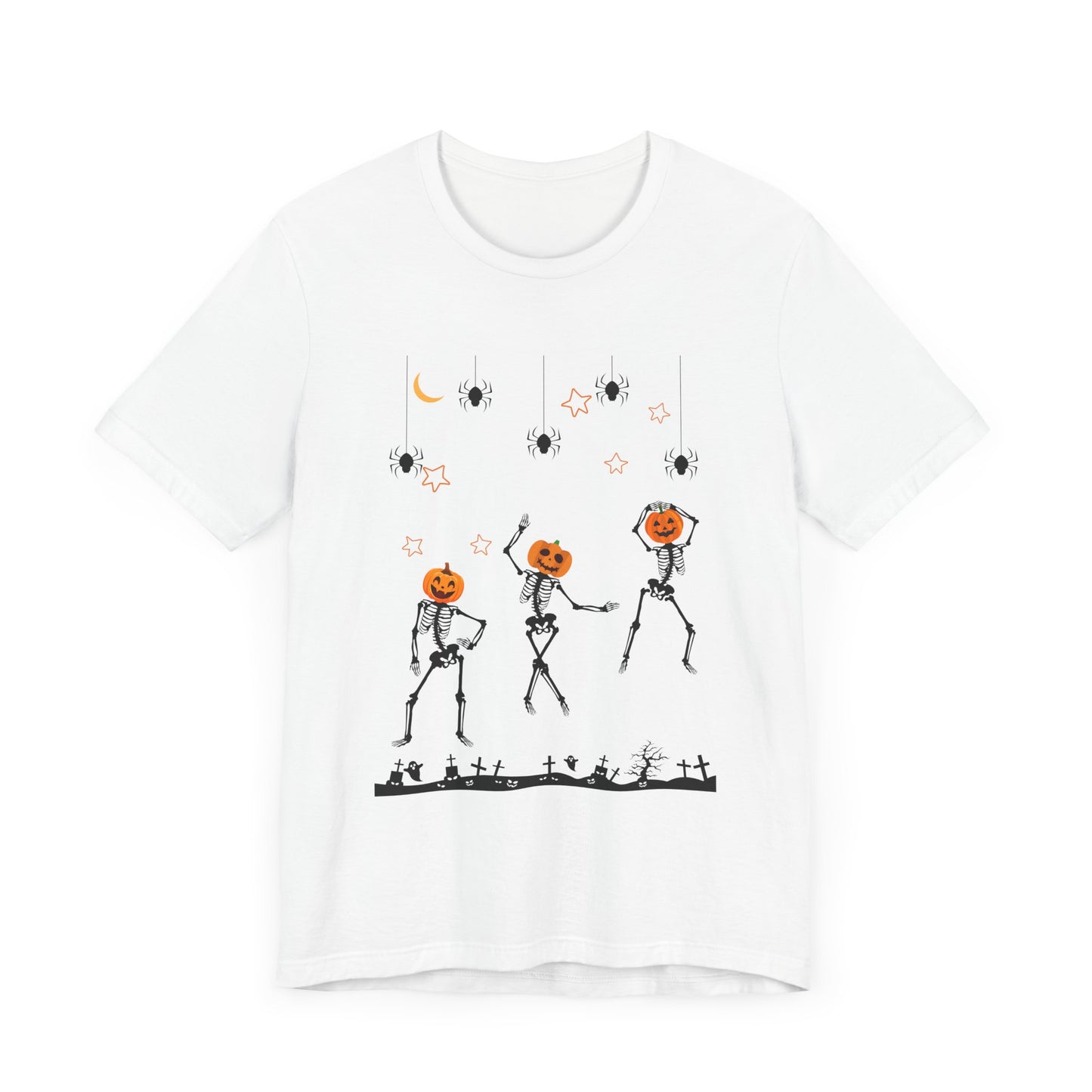 Dancing Skeleton Pumpkin Face Unisex Jersey Short Sleeve Tee