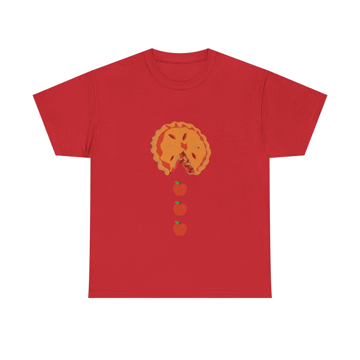 Pacman Apple Pie Tee for Thanksgiving, Thanksgiving apple pie apparel, fall pie lover graphic tee, retro arcade food art shirt, Pac-Man ghost pie chaser tee, whimsical floating apple design,