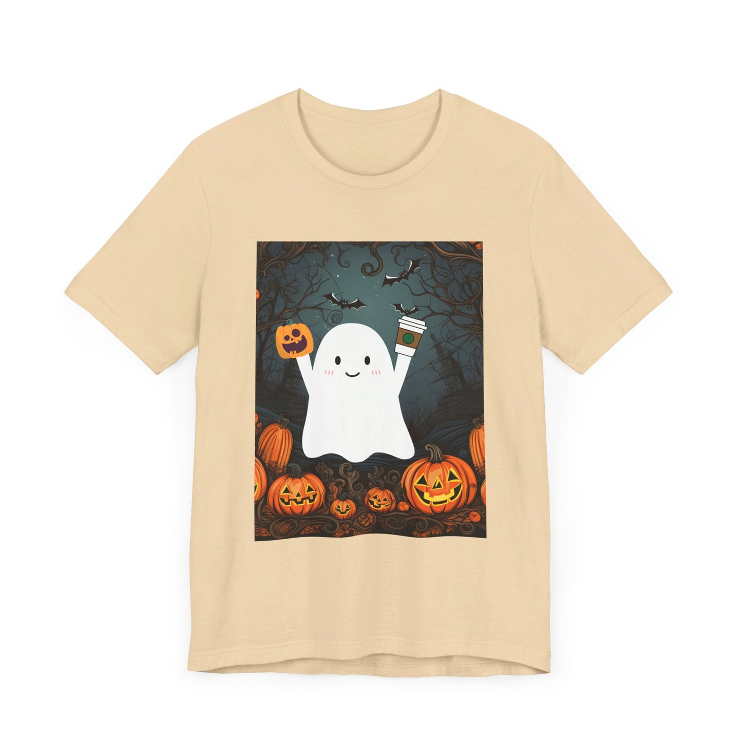 Сute Ghost Pumpkin Coffee Shirt Unisex Jersey Short Sleeve Tee