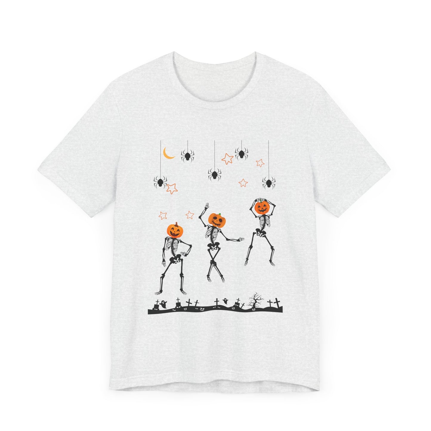 Dancing Skeleton Pumpkin Face Unisex Jersey Short Sleeve Tee