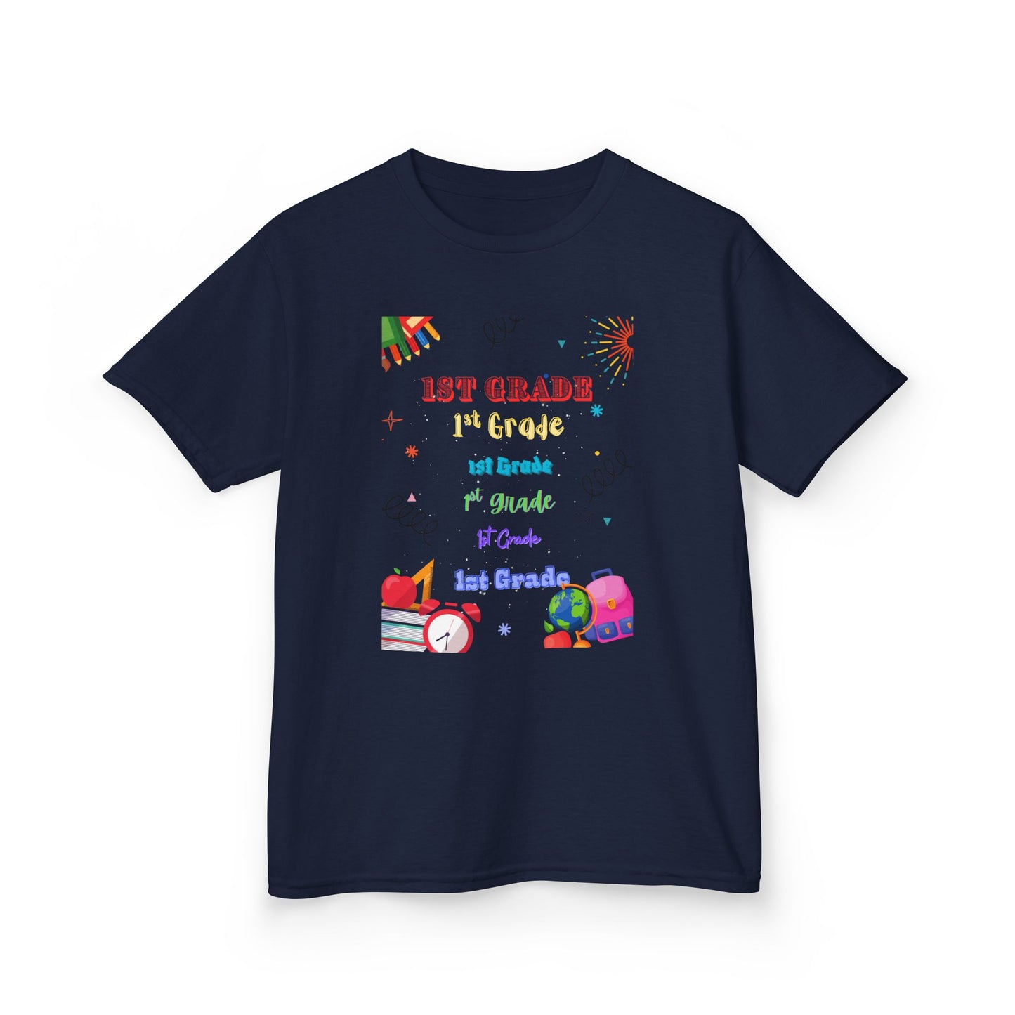 1st Grade Kids Heavy Cotton Tee - Fun Back-to-School Shirt