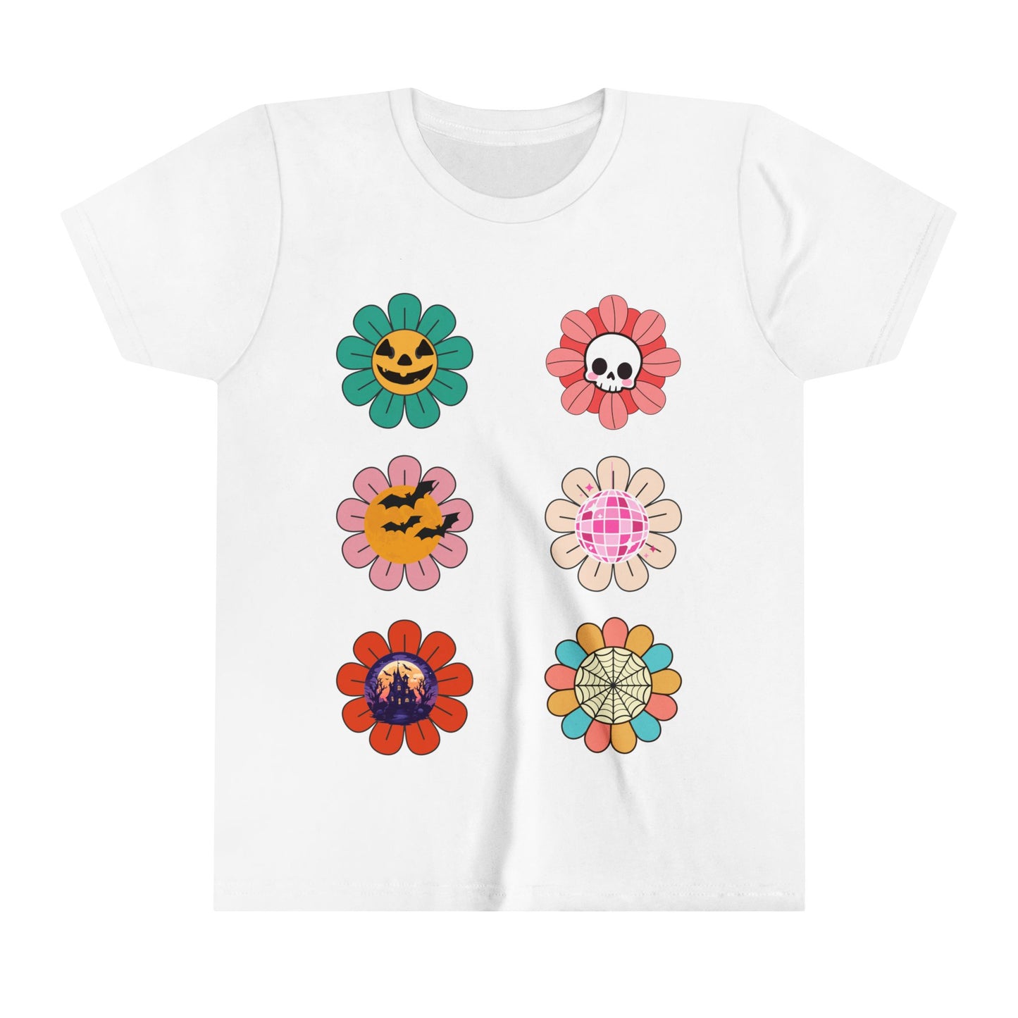 Floral Jack O Lantern Kids Retro Short Sleeve Tee