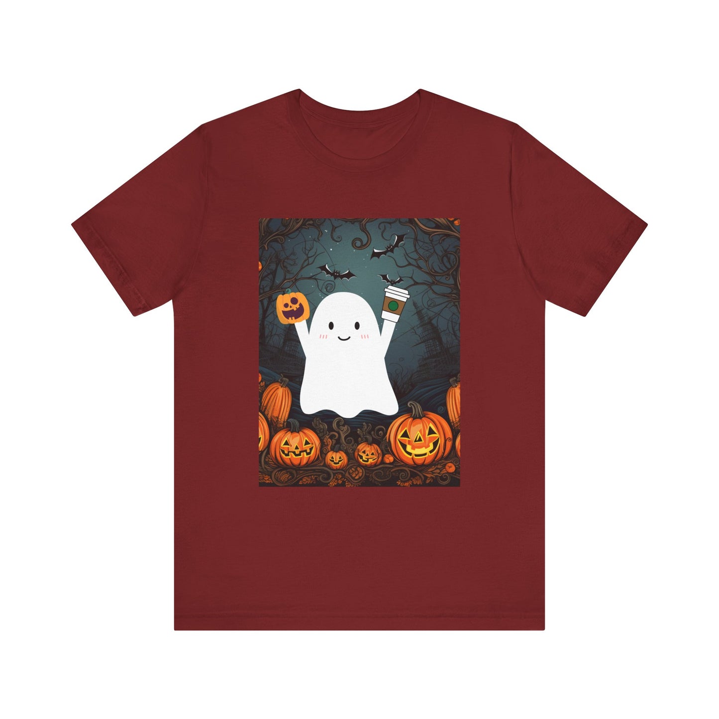 Сute Ghost Pumpkin Coffee Shirt Unisex Jersey Short Sleeve Tee