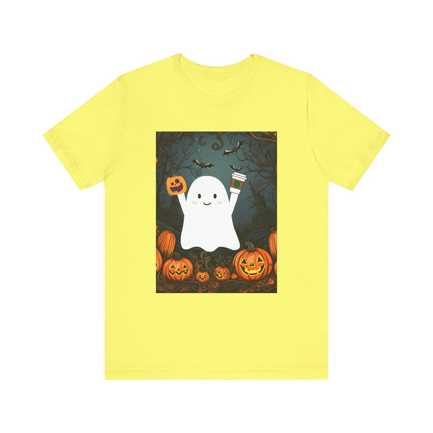 Сute Ghost Pumpkin Coffee Shirt Unisex Jersey Short Sleeve Tee