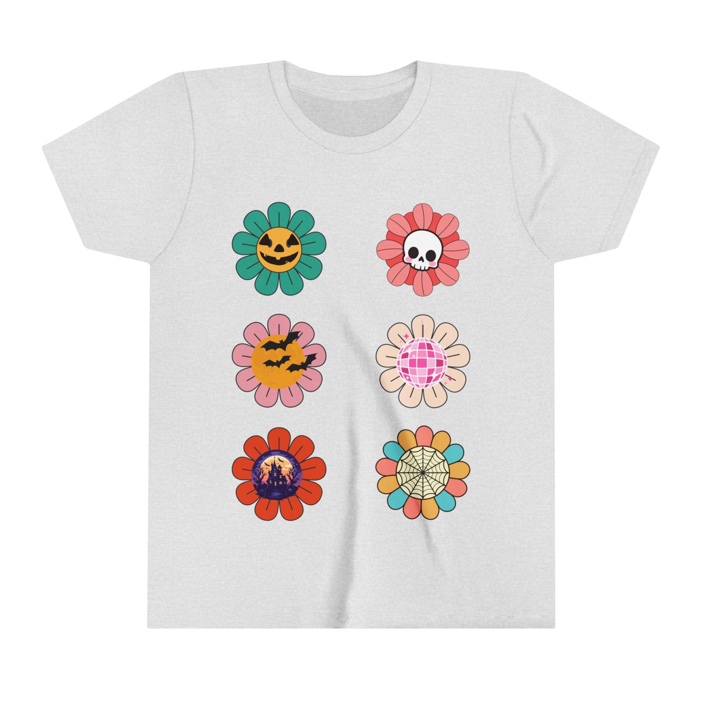 Floral Jack O Lantern Kids Retro Short Sleeve Tee