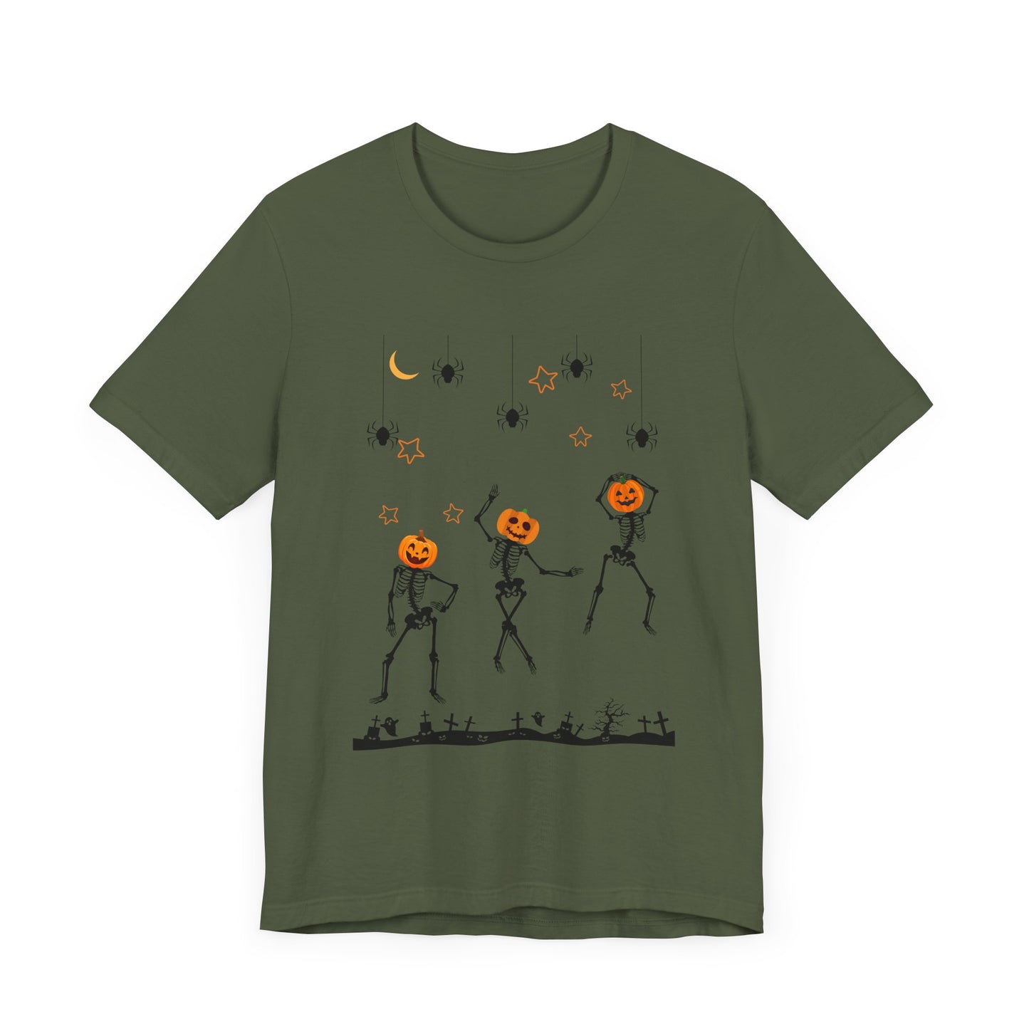 Dancing Skeleton Pumpkin Face Unisex Jersey Short Sleeve Tee