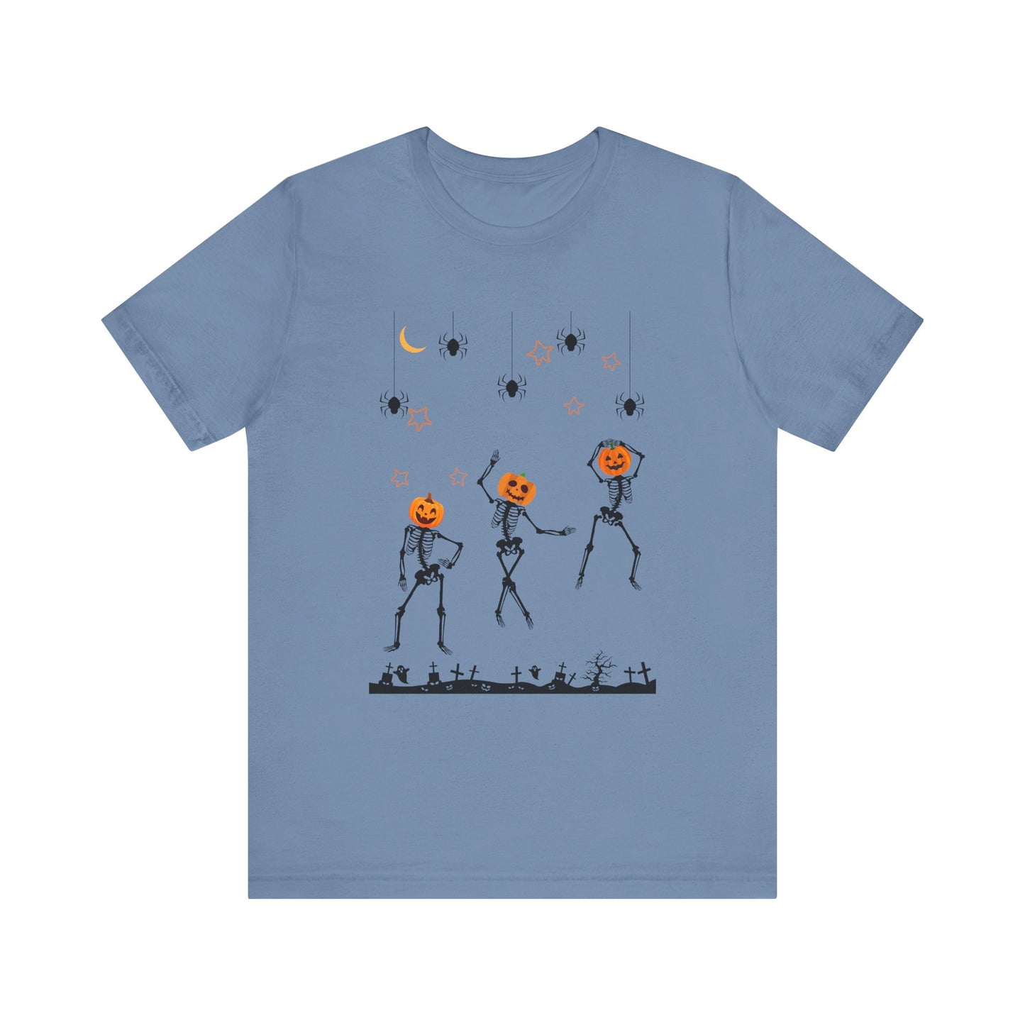 Dancing Skeleton Pumpkin Face Unisex Jersey Short Sleeve Tee