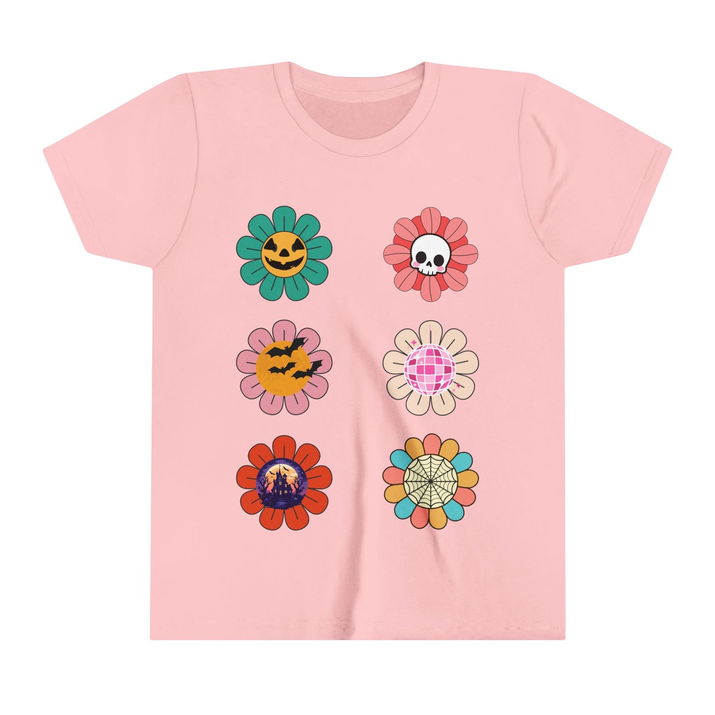 Floral Jack O Lantern Kids Retro Short Sleeve Tee