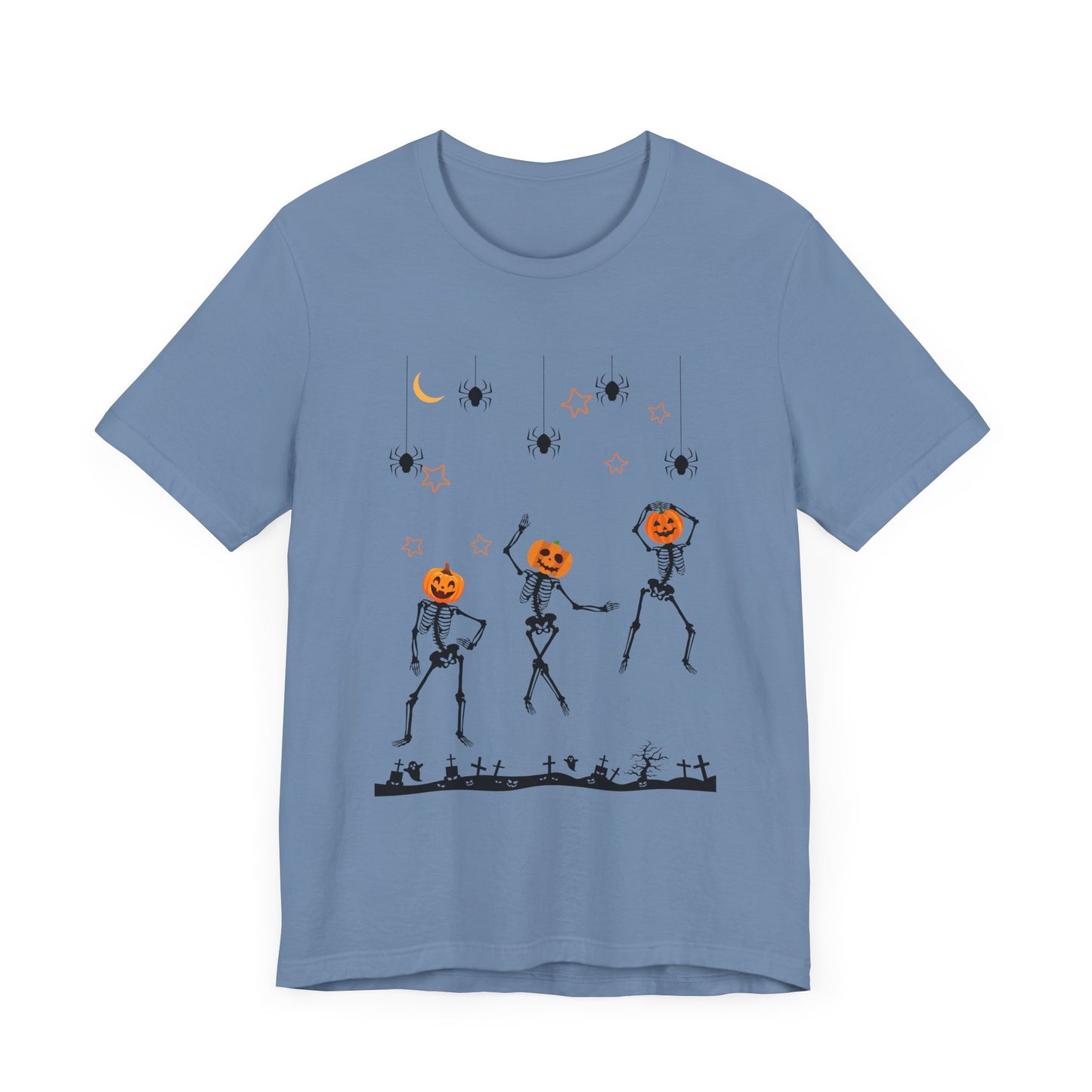 Dancing Skeleton Pumpkin Face Unisex Jersey Short Sleeve Tee