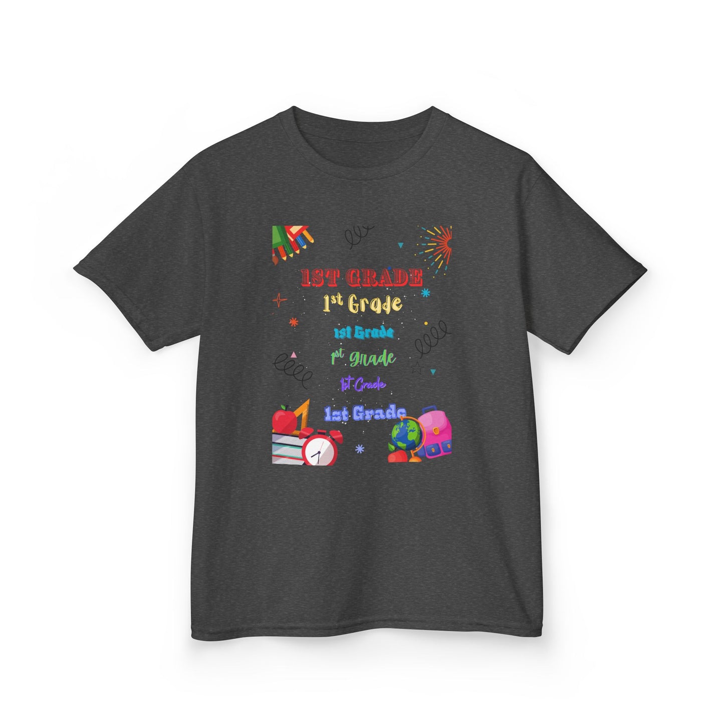 1st Grade Kids Heavy Cotton Tee - Fun Back-to-School Shirt