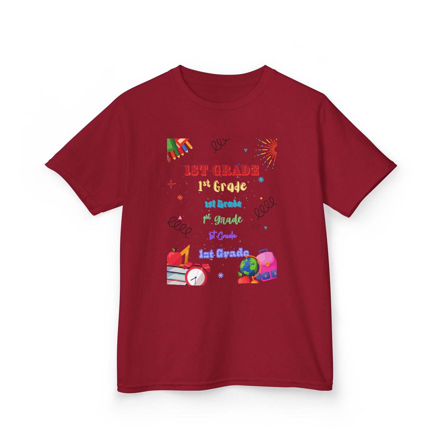 1st Grade Kids Heavy Cotton Tee - Fun Back-to-School Shirt