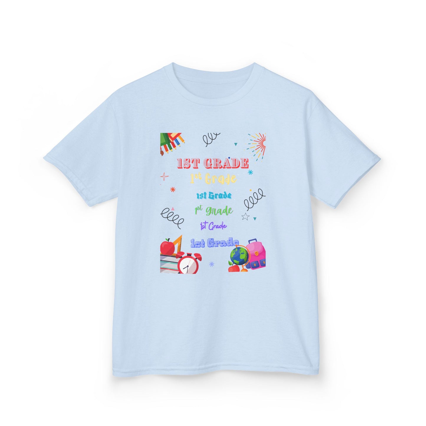 1st Grade Kids Heavy Cotton Tee - Fun Back-to-School Shirt