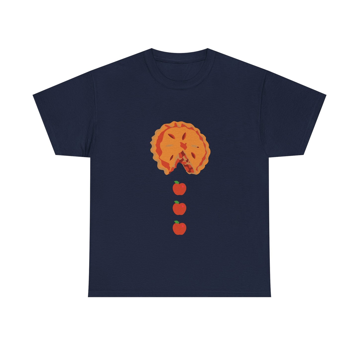 Pacman Apple Pie Tee for Thanksgiving, Thanksgiving apple pie apparel, fall pie lover graphic tee, retro arcade food art shirt, Pac-Man ghost pie chaser tee, whimsical floating apple design,