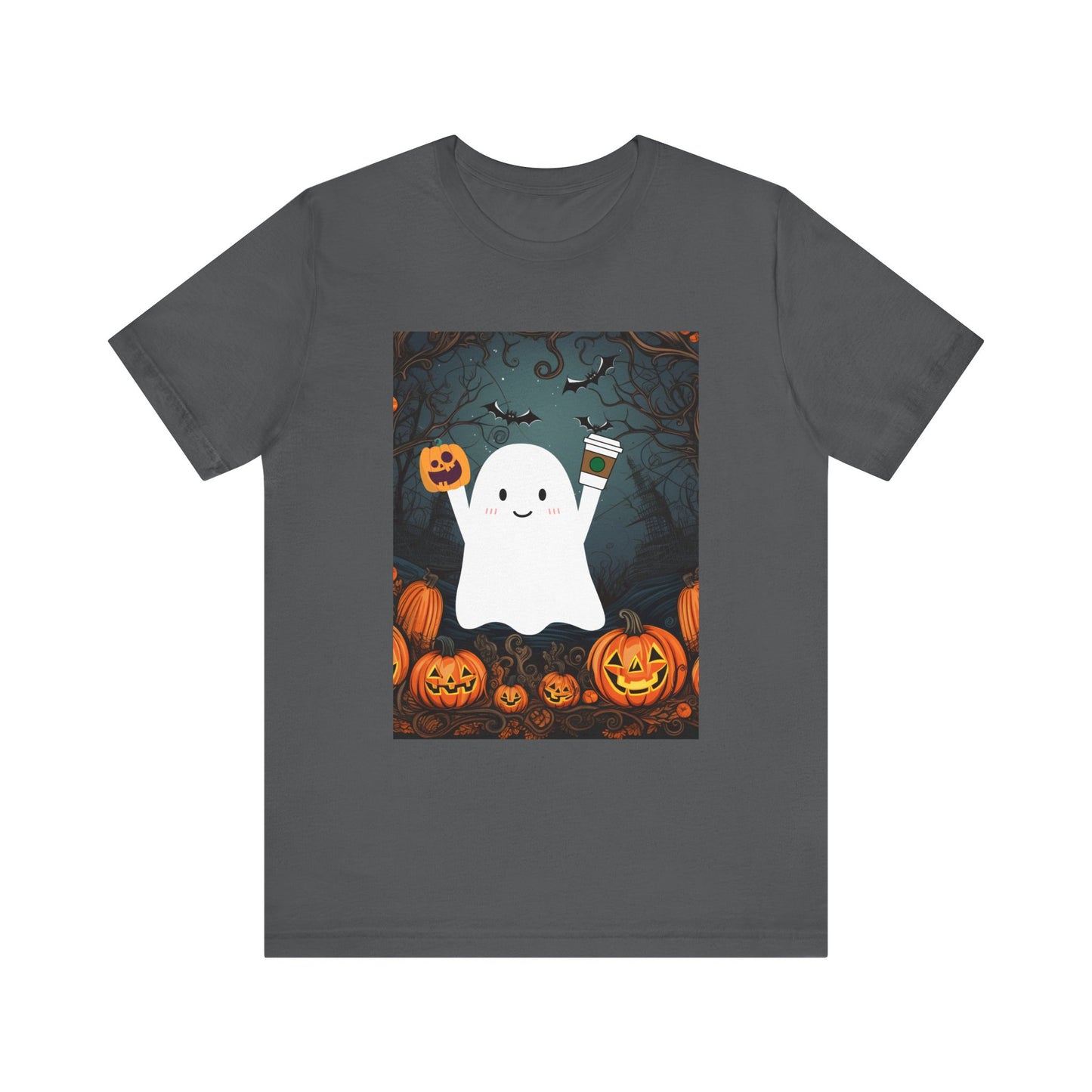 Сute Ghost Pumpkin Coffee Shirt Unisex Jersey Short Sleeve Tee