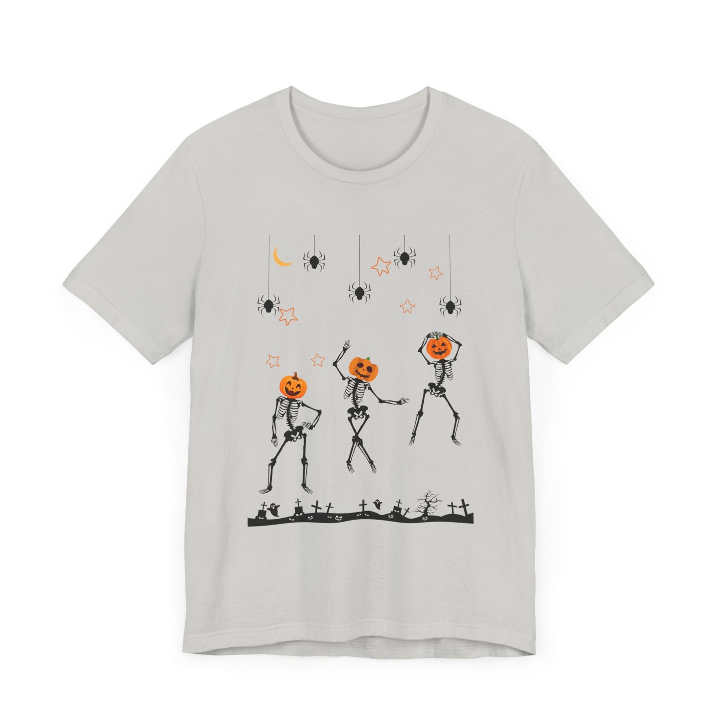 Dancing Skeleton Pumpkin Face Unisex Jersey Short Sleeve Tee