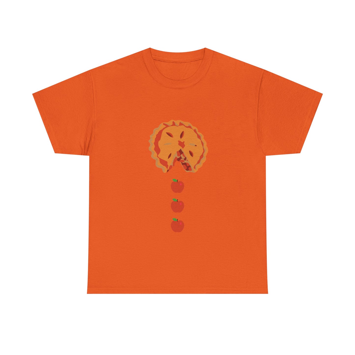 Pacman Apple Pie Tee for Thanksgiving, Thanksgiving apple pie apparel, fall pie lover graphic tee, retro arcade food art shirt, Pac-Man ghost pie chaser tee, whimsical floating apple design,