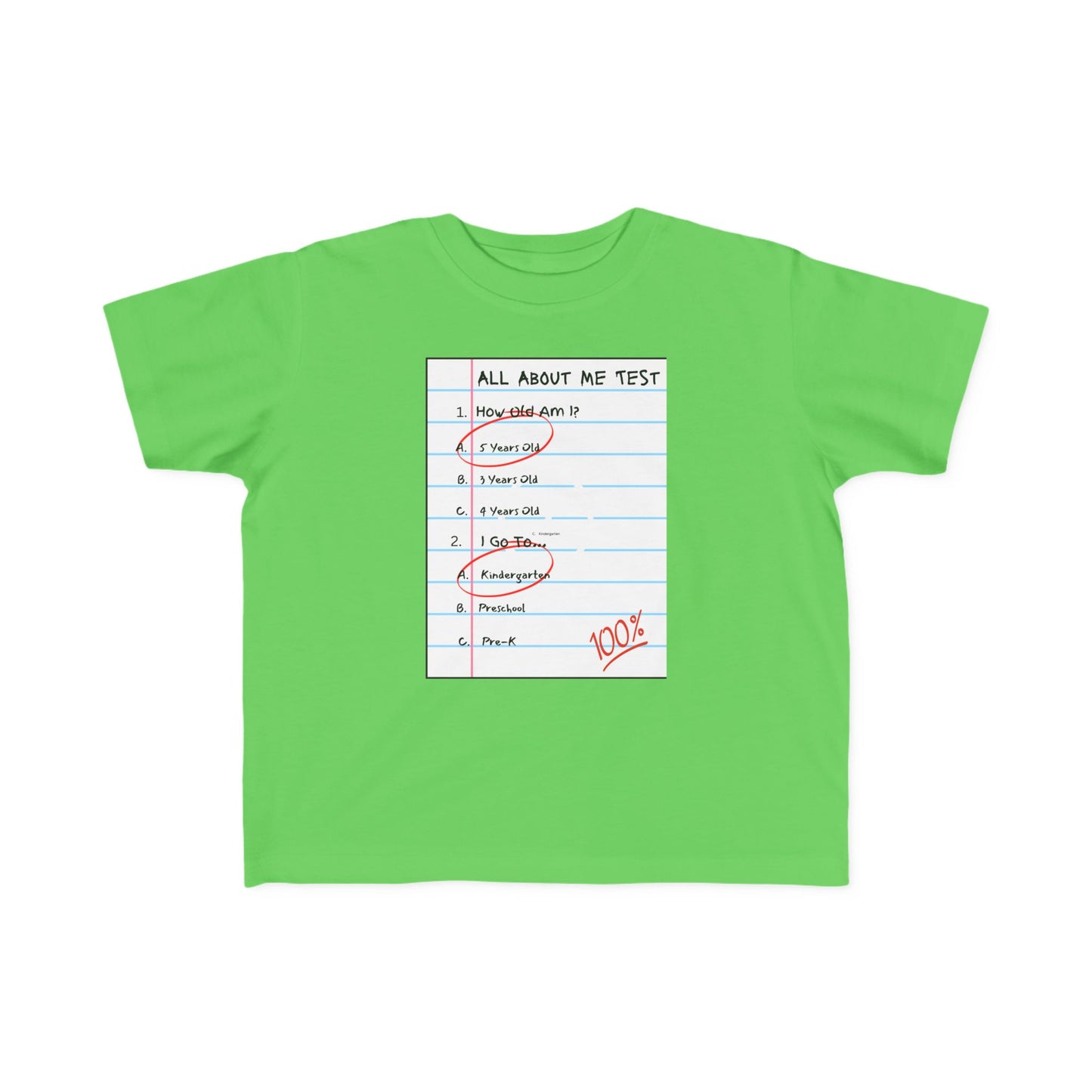 All About Me Test Kindergarten Toddler Fine Jersey Tee