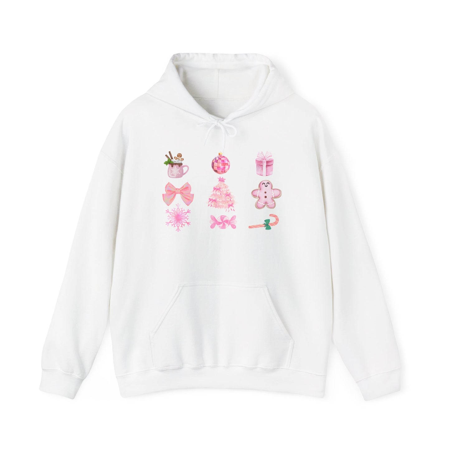 Coquette Christmas Sweatshirt | Pretty Pink Bows, Santas and Gingerbread Sweatshirt | Festive Holiday Crewneck | Soft Girl Christmas SweaterHooded Sweatshirt