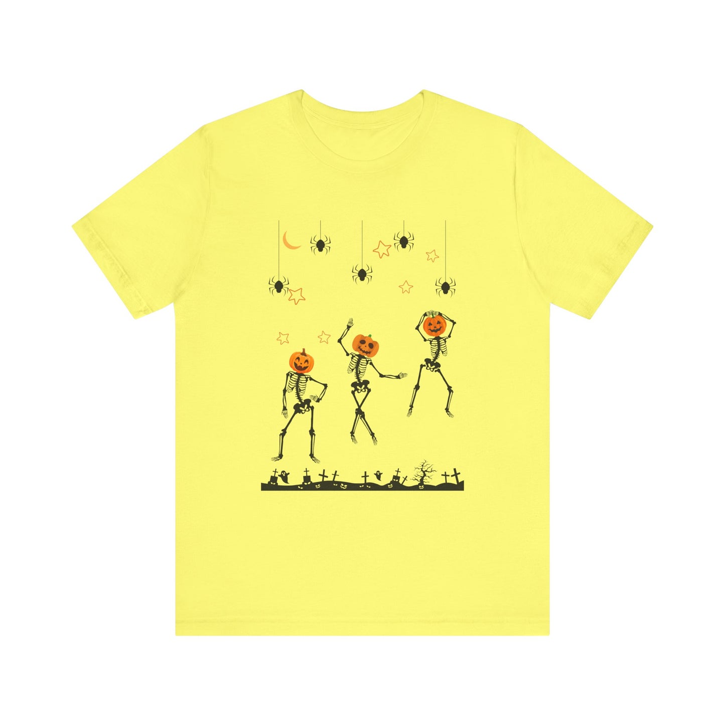 Dancing Skeleton Pumpkin Face Unisex Jersey Short Sleeve Tee