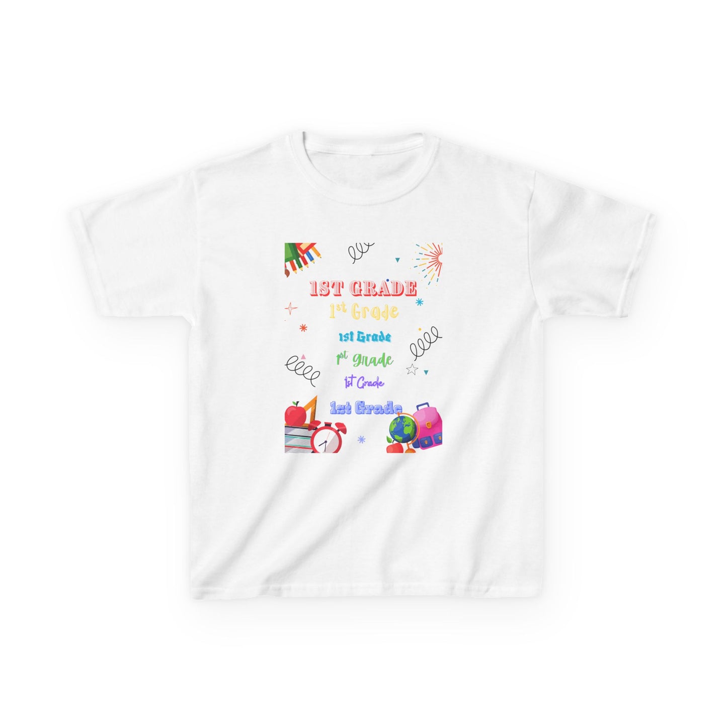 1st Grade Kids Heavy Cotton Tee - Fun Back-to-School Shirt