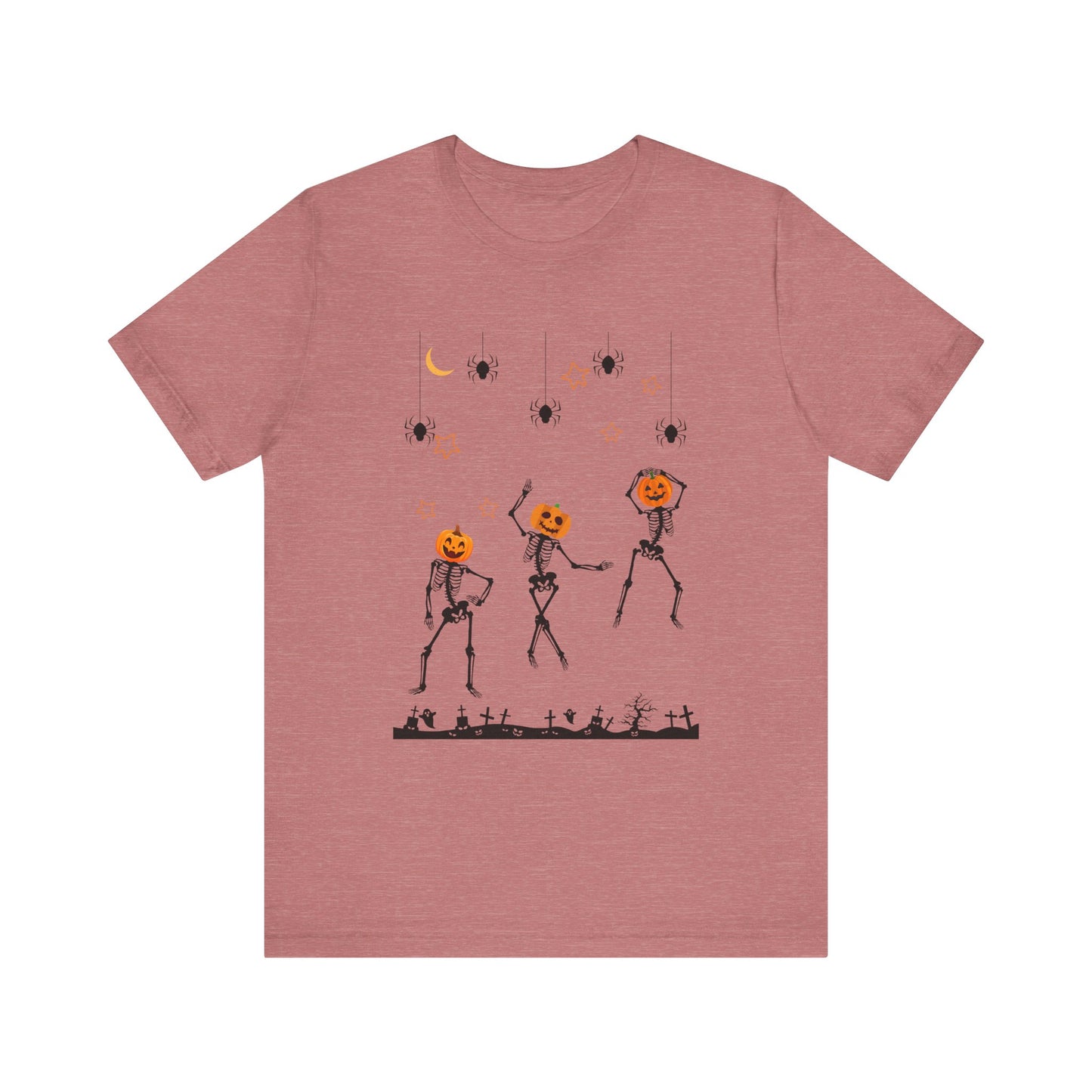 Dancing Skeleton Pumpkin Face Unisex Jersey Short Sleeve Tee