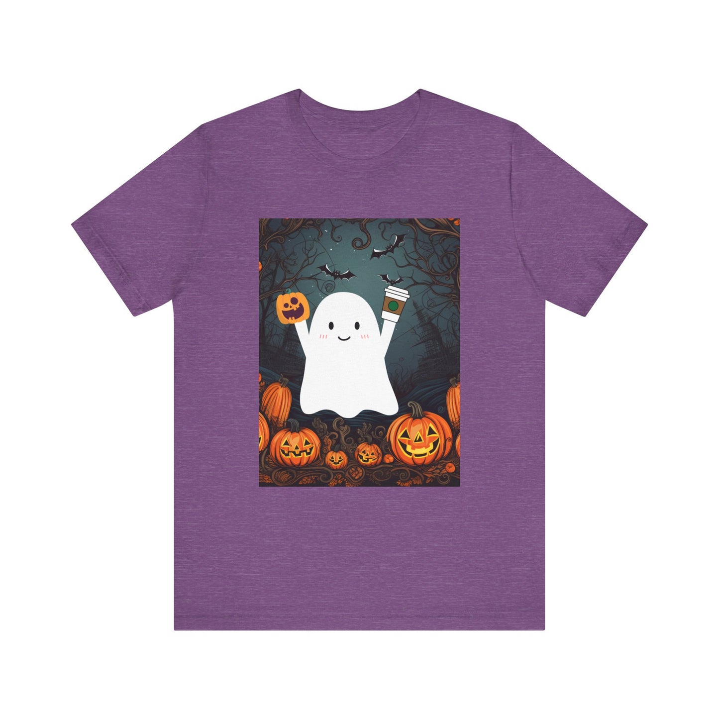 Сute Ghost Pumpkin Coffee Shirt Unisex Jersey Short Sleeve Tee