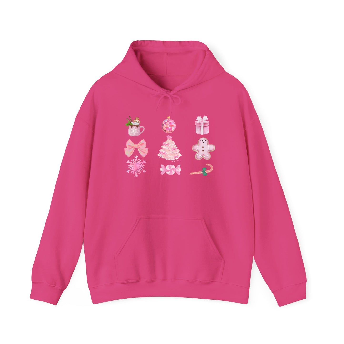 Coquette Christmas Sweatshirt | Pretty Pink Bows, Santas and Gingerbread Sweatshirt | Festive Holiday Crewneck | Soft Girl Christmas SweaterHooded Sweatshirt