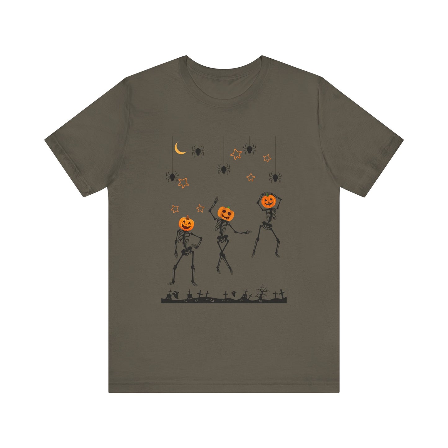 Dancing Skeleton Pumpkin Face Unisex Jersey Short Sleeve Tee