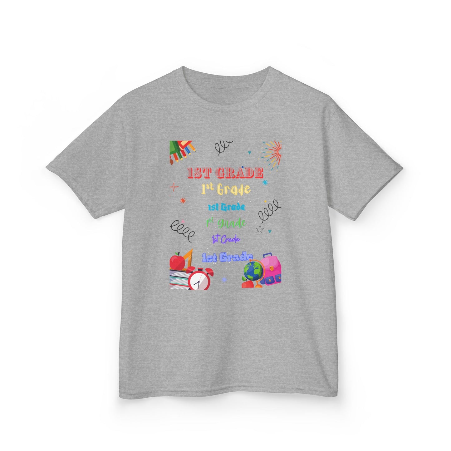 1st Grade Kids Heavy Cotton Tee - Fun Back-to-School Shirt