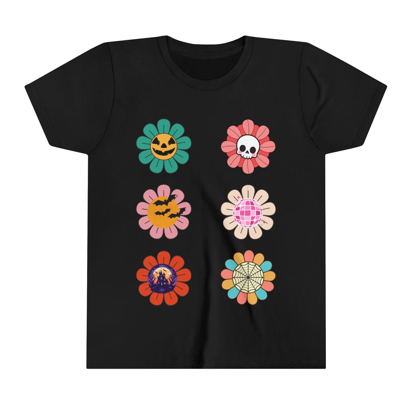 Floral Jack O Lantern Kids Retro Short Sleeve Tee